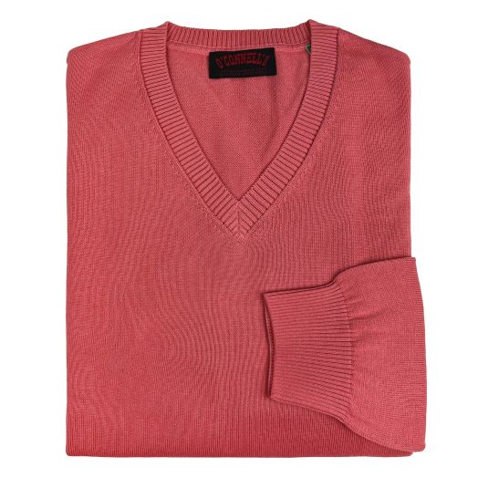O'Connell's Pima Cotton V-Neck Sweater - Coral