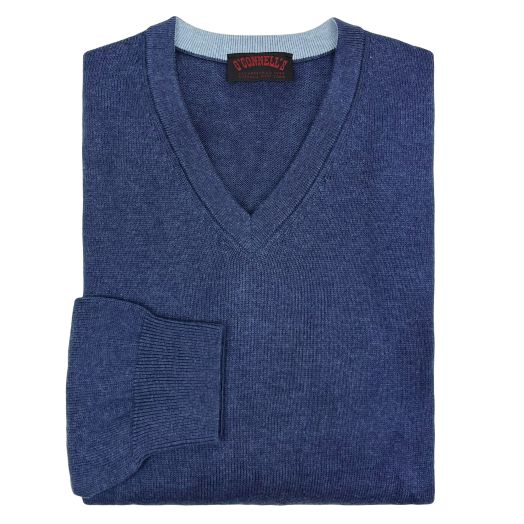 O'Connell's Pima Cotton V-Neck Sweater - Dark Blue