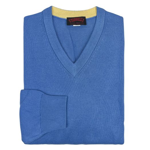 O'Connell's Pima Cotton V-Neck Sweater - Olympic Blue