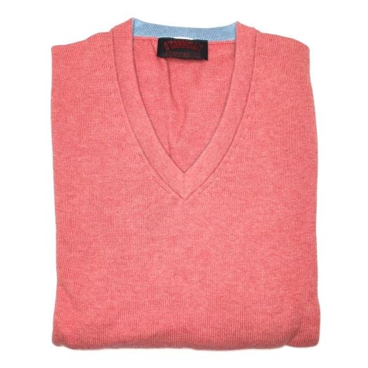 O'Connell's Pima Cotton V-Neck Sweater - Strawberry