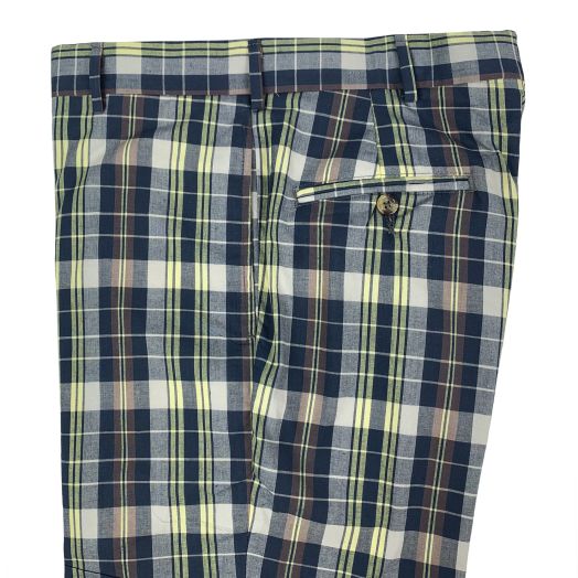 O'Connell's Plain Front Authentic India Madras Trousers - Navy, Brown & Mello Yello