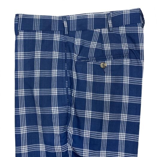 O'Connell's Plain Front Authentic India Madras Trousers - Vintage Blue & White (20-320)