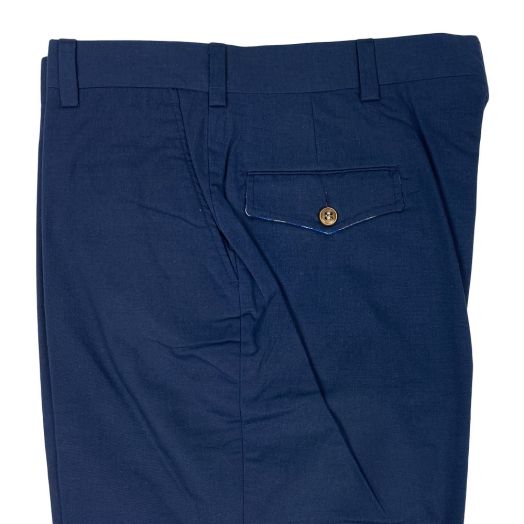 O'Connell's plain front Brushed Poplin blend Lined Trousers with pocket flap - Navy & Gold Plaid
