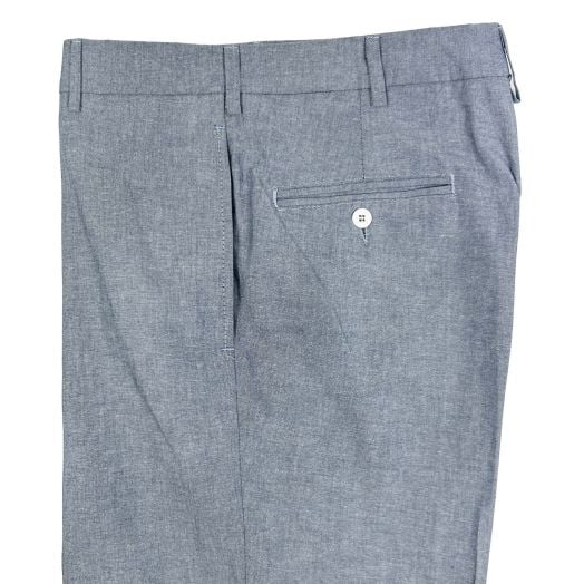 O'Connell's Plain Front Cotton Chambray Trousers - Navy