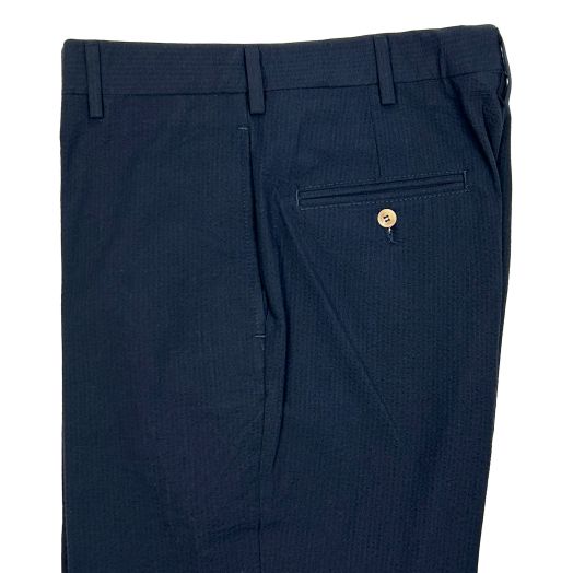 O'Connell's plain front Cotton Seersucker Trouser - Navy on Navy