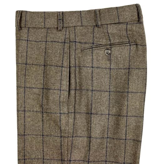 O'Connell's Plain Front Geelong Lambswool Flannel Trousers - Brown with Navy Window