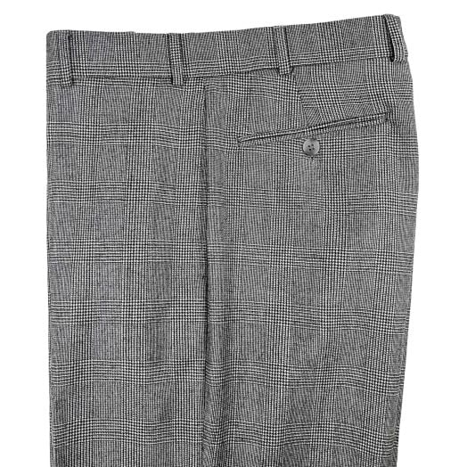 O'Connell's Plain Front Lambswool Flannel Trousers - Black & White Glen Plaid