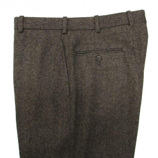 O'Connell's plain front Lambswool Herringbone Tweed Trousers - Charcoal Brown