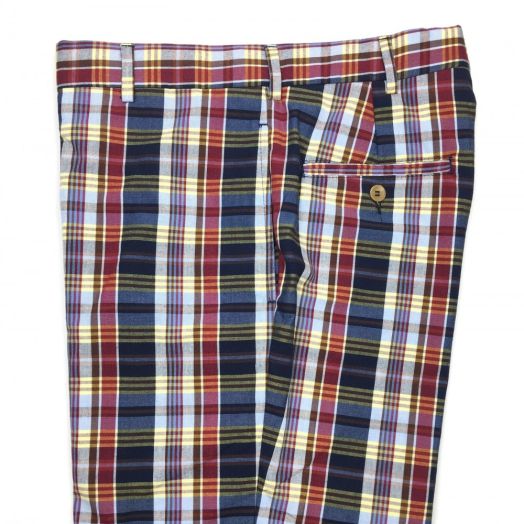 O'Connell's Plain Front Madras Trouser - Navy, Red & Light Blue