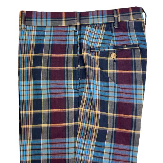 O'Connell's Plain Front Madras Trousers - Navy, Aqua, & Purple (730)