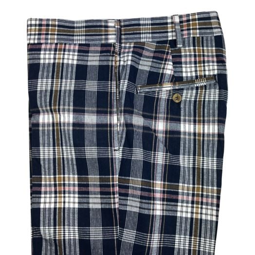O'Connell's Plain Front Madras Trousers - Navy, Brown & Pink (290)