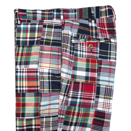 O'Connell's Plain Front Patch Madras Trousers - Navy Red (2335)