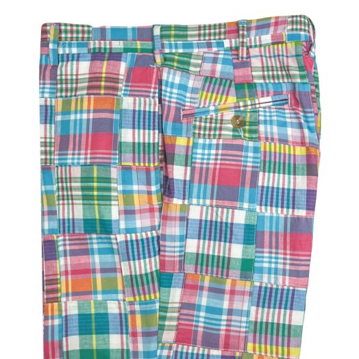 O'Connell's Plain Front Patch Madras Trousers - Pink, Aqua & Green (2823)