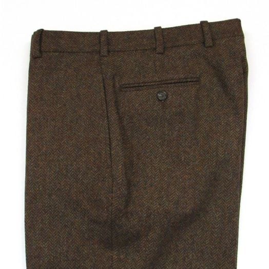 O'Connell's Plain Front Shetland Wool Trousers - Herringbone - Brown