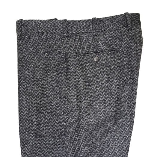 O'Connell's Plain Front Shetland Wool Trousers - Herringbone - Grey