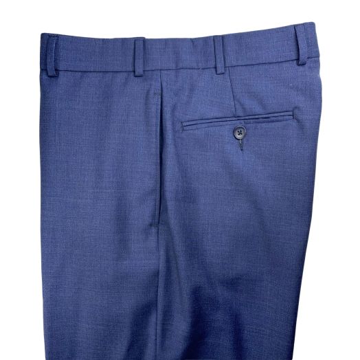 O'Connell's Plain Front Super 100 Worsted Wool Trousers - Charcoal Blue