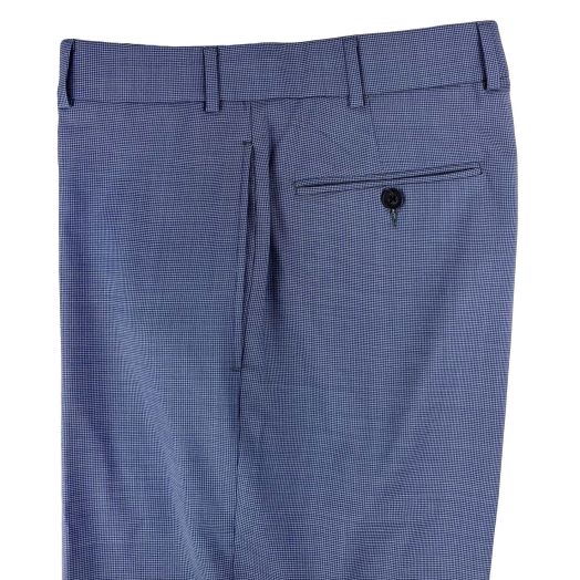 O'Connell's Plain Front Tropical Weight Wool Trousers - Mini Houndstooth - Blue