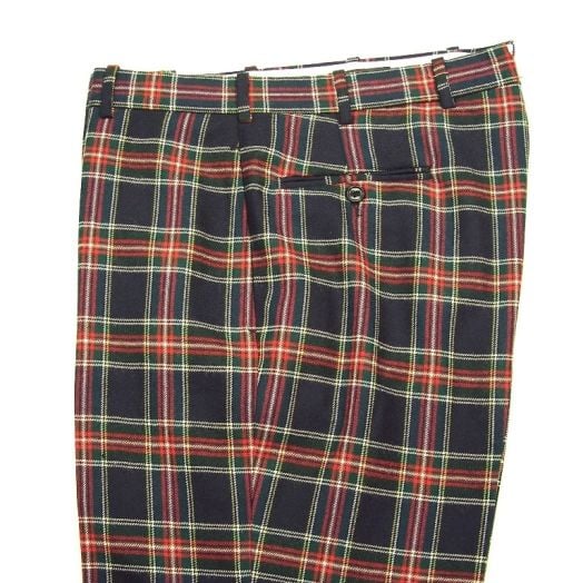 O'Connell's plain front Wool Flannel Trousers - Navy Stewart Tartan