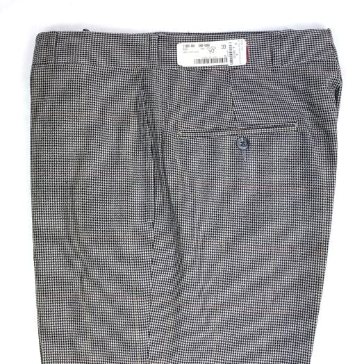 O'Connell's Plain Front Worsted Wool Trousers - Navy & Tan Houndstooth with Red & Amber (1100)