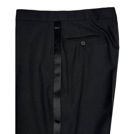 O'Connell's Plain Front Worsted Wool Tuxedo Trousers - Black