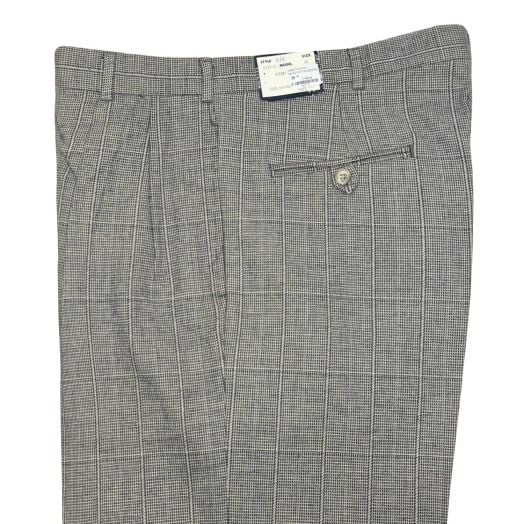 O'Connell's Pleated Brushed Cotton Trousers - Navy & Cream Windowpane (5270)