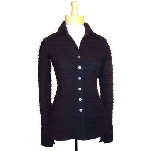 O'Connell's Women's Pleated Cotton Shirt - Alexis - Black