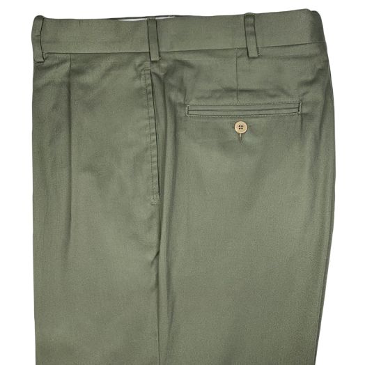 O'Connell's Pleated Cotton Dress Gabardine Trousers - Olive