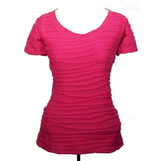 O'Connell's Women's Pleated Cotton T-Shirt - Maya - Fuchsia