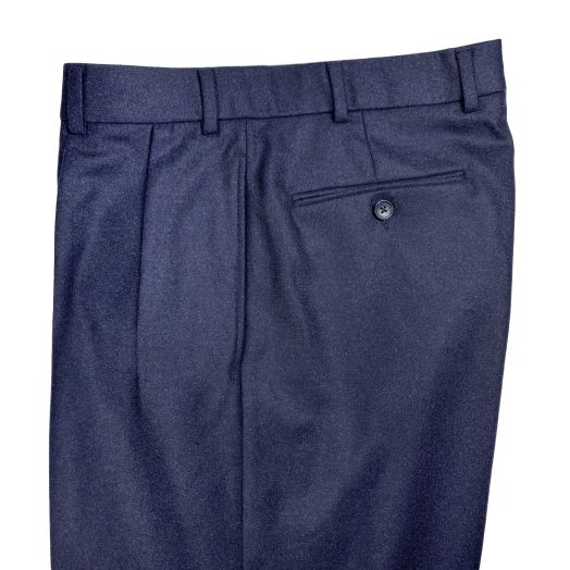 O'Connell's Pleated Front Lambswool Flannel Trousers - Dark Charcoal Blue