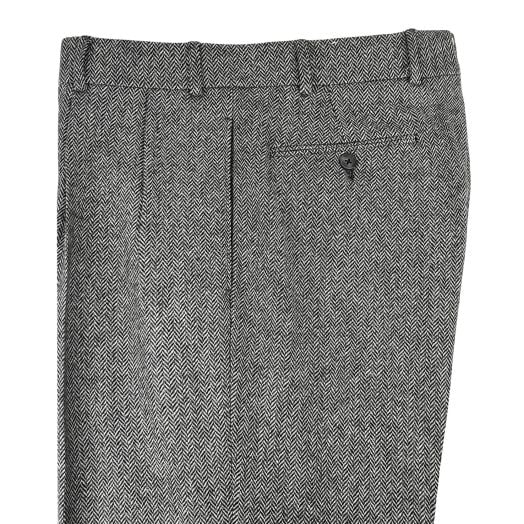 O'Connell's Pleated Front Lambswool Herringbone Tweed Trousers - Black & White