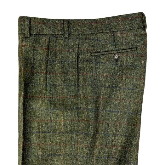 O'Connell's Pleated Front Shetland Wool Trousers - Olive with Windowpane
