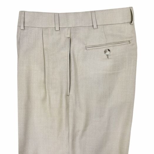 O'Connell's Pleated Front Super 120s Tropical Wool Oxford Weave Trouser - Sandstone