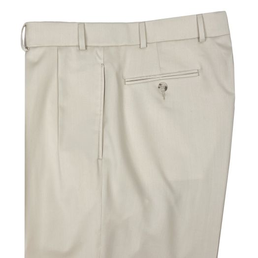 O'Connell's Pleated Front Wool Lightweight Gabardine Trousers - Stone
