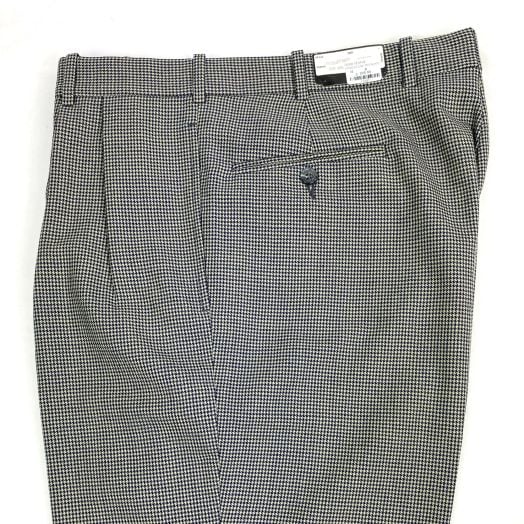 O'Connell's Pleated Front Worsted Wool Trousers - Tan & Navy Houndstooth (85264)