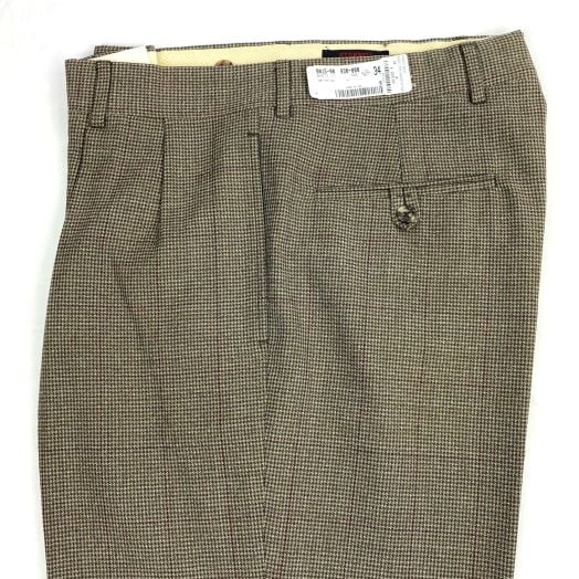 O'Connell's Pleated Front Worsted Wool Trousers - Tan, Olive, Blue & Rust Houndstooth (8015)
