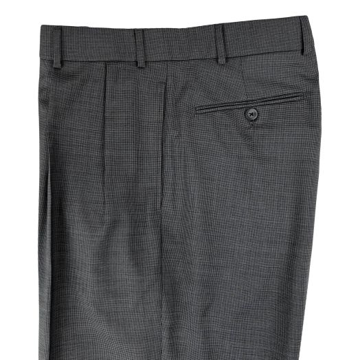 O'Connell's Pleated Tropical Weight Wool Trousers - Mini Houndstooth - Grey