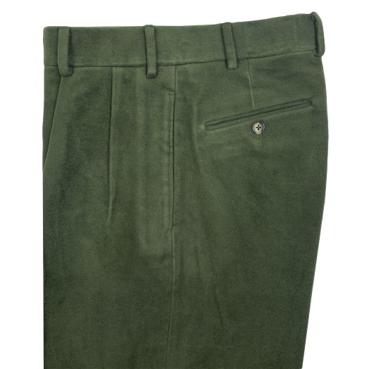 O'Connell's Pleated Trouser - Cotton Moleskin - Olive