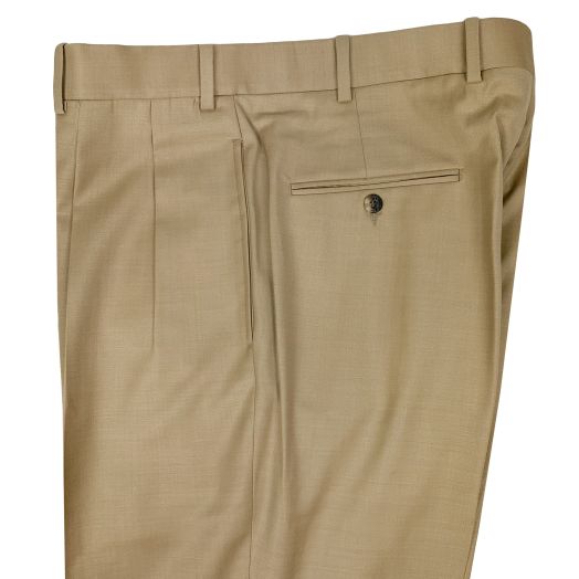 O'Connell's Pleated Wool Prunelle Gabardine Trousers - British Tan