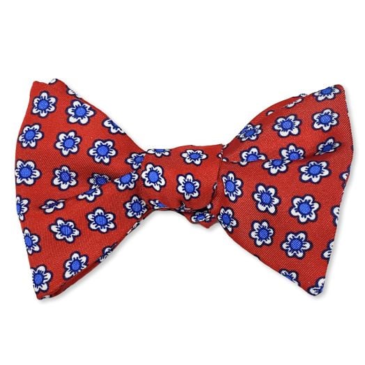 O'Connell's Printed Silk Bow Tie - Floral - Red, Royal & White (097476)
