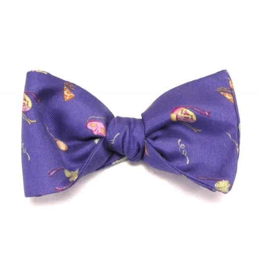 O'Connell's Printed Silk Bow Tie - Mardi Gras Masks - Perriwinkle with Pink, Yellow, Green & Orange (Blu3,Bat) (17600)