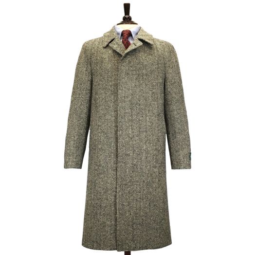 O'Connell's Raglan Overcoat - Magee Tweed - Charcoal & Oat Herringbone