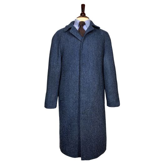 Chrysalis Harris Tweed Raglan Overcoat - Navy Herringbone