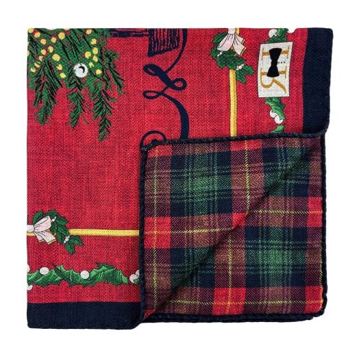 O'Connell's Reversible Silk Pocket Square - Christmas Tree - Red - Tartan  (113808)