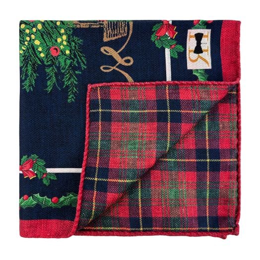 O'Connell's Reversible Silk Pocket Square - Christmas Tree - Navy - Tartan (113809)