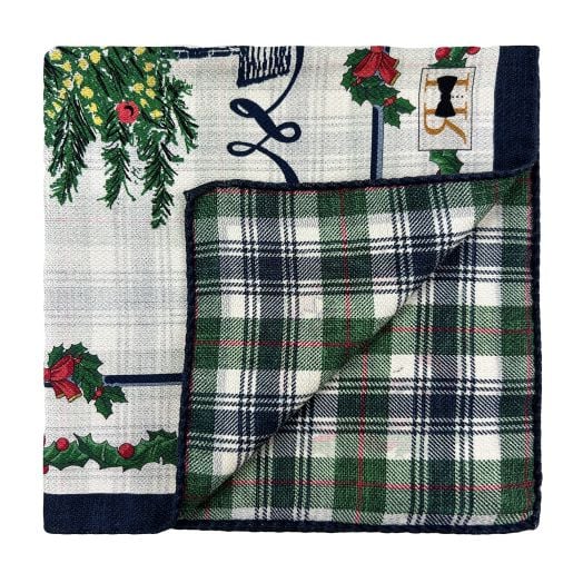 O'Connell's Reversible Silk Pocket Square - Christmas Tree - White - Tartan (113810)