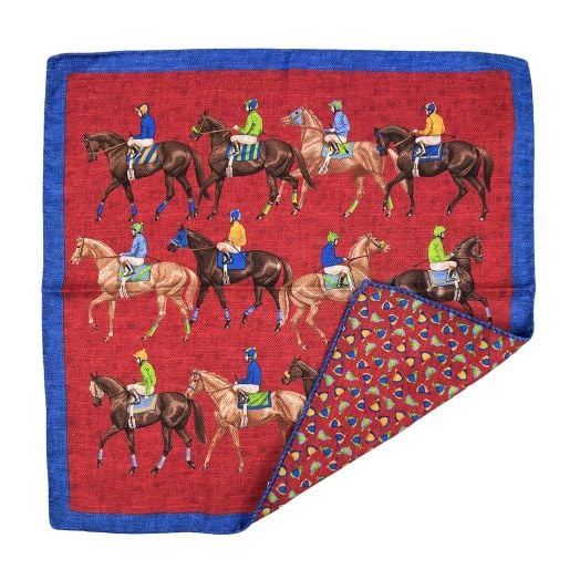 O'Connell's Reversible Silk Pocket Square - Thoroughbreds - Red & Royal (111735)