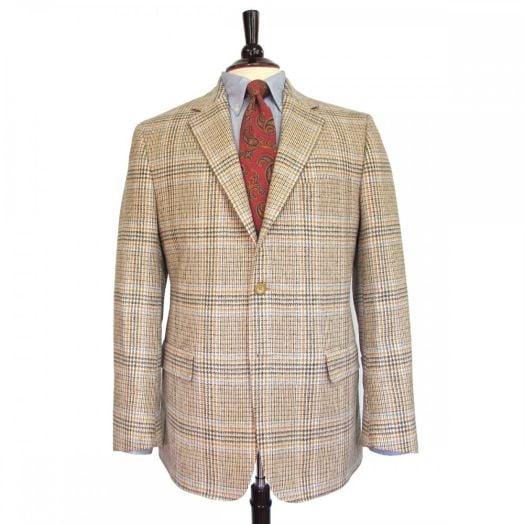 O'Connell's Robert Noble Plaid Tweed Sport Coat - Camel Charcoal & Blue