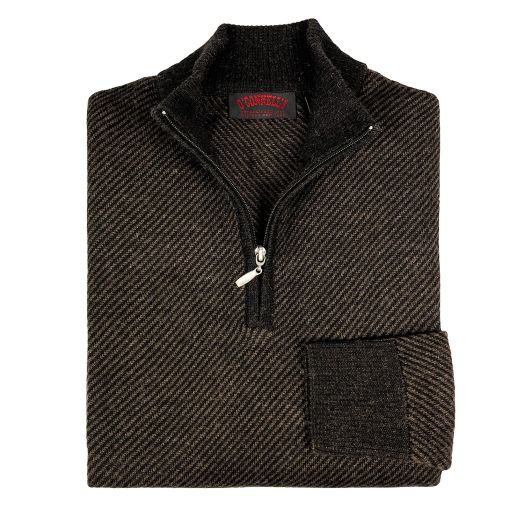 O'Connell's Royal Alpaca Quarter-Zip Sweater - Diagonal Weave - Black & Chestnut