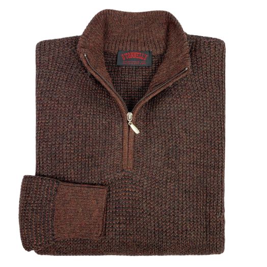 O'Connell's Royal Alpaca Quarter-Zip Sweater - Houndstooth - Rust