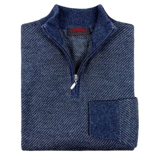 O'Connell's Royal Alpaca Quarter-Zip Sweater - Diagonal Weave - Midnight & Grey